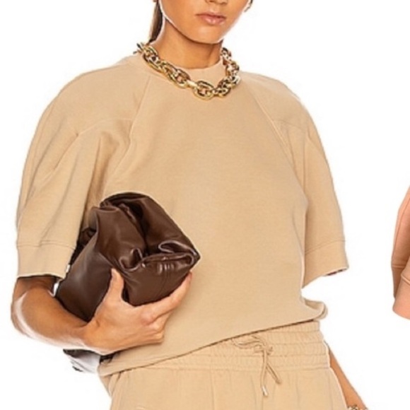 Agolde Tops - Agolde Tan Round Shoulder Short Sleeve Sweatshirt